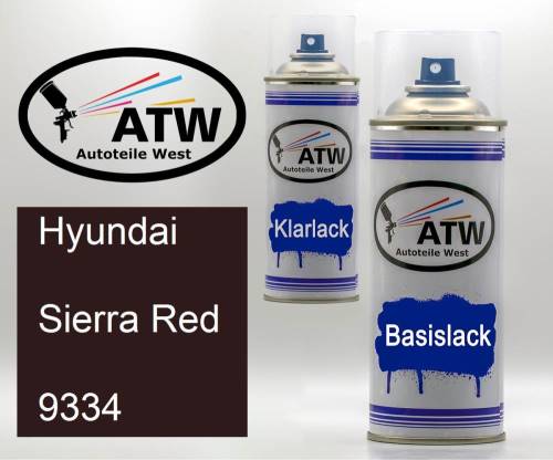 Hyundai, Sierra Red, 9334: 400ml Sprühdose + 400ml Klarlack - Set, von ATW Autoteile West.